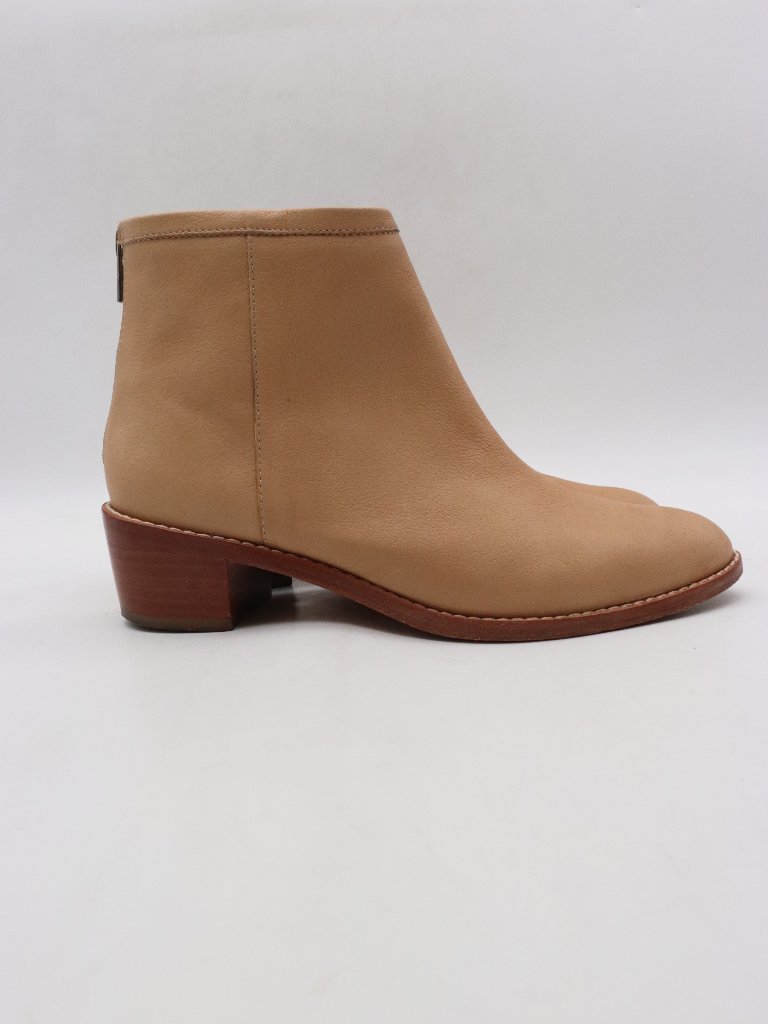 Loeffler Randall Felix Women's 6.5 B Beige Leather Ankle Boots Mid Heel Back Zip